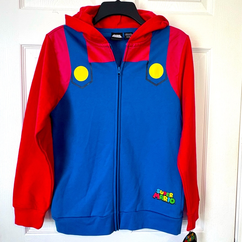 Nintendo Super Mario Kids Jacket Hoodie Boys Size Large Zip Up Licensed Product